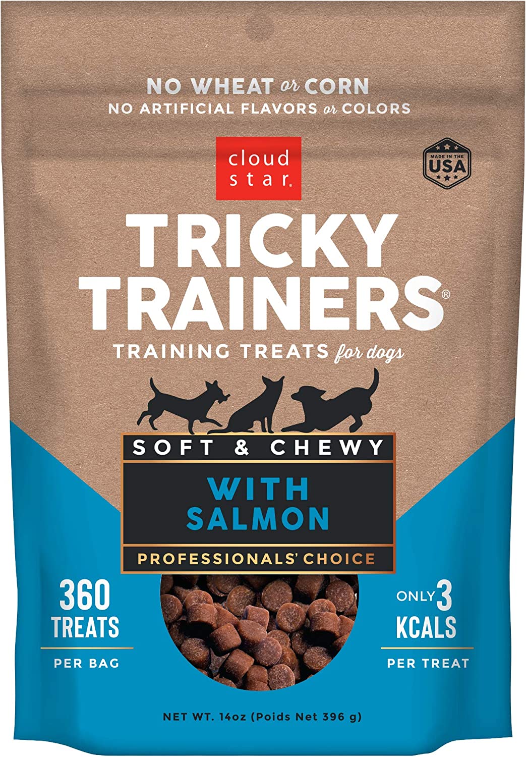 Cloud Star Tricky Trainers Chewy Salmon & Grain Free, Low Calorie Dog Training Treats, Baked in the USA (14 oz)