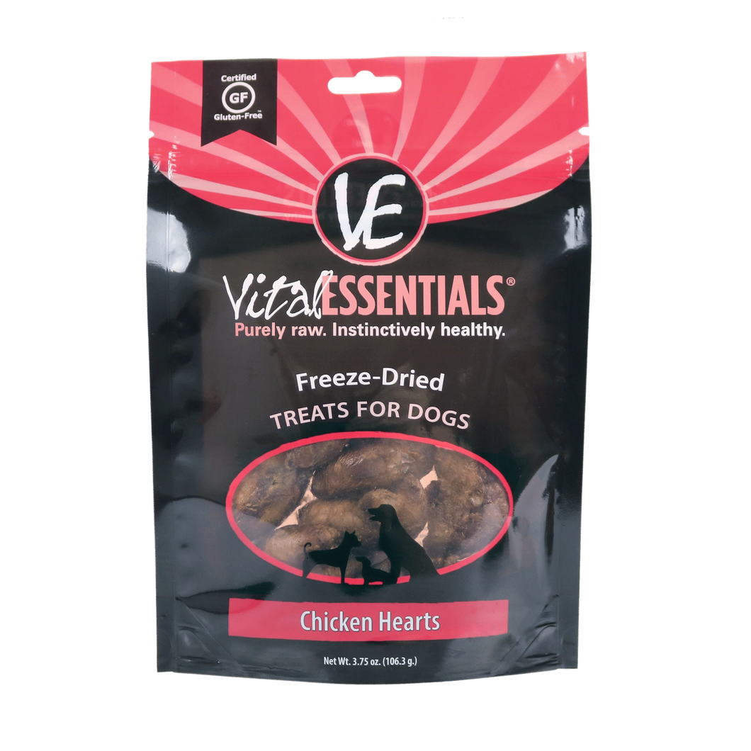 Vital Essentials Chicken Hearts Freeze-Dried Grain Free Family Size Treats, 3.75 oz