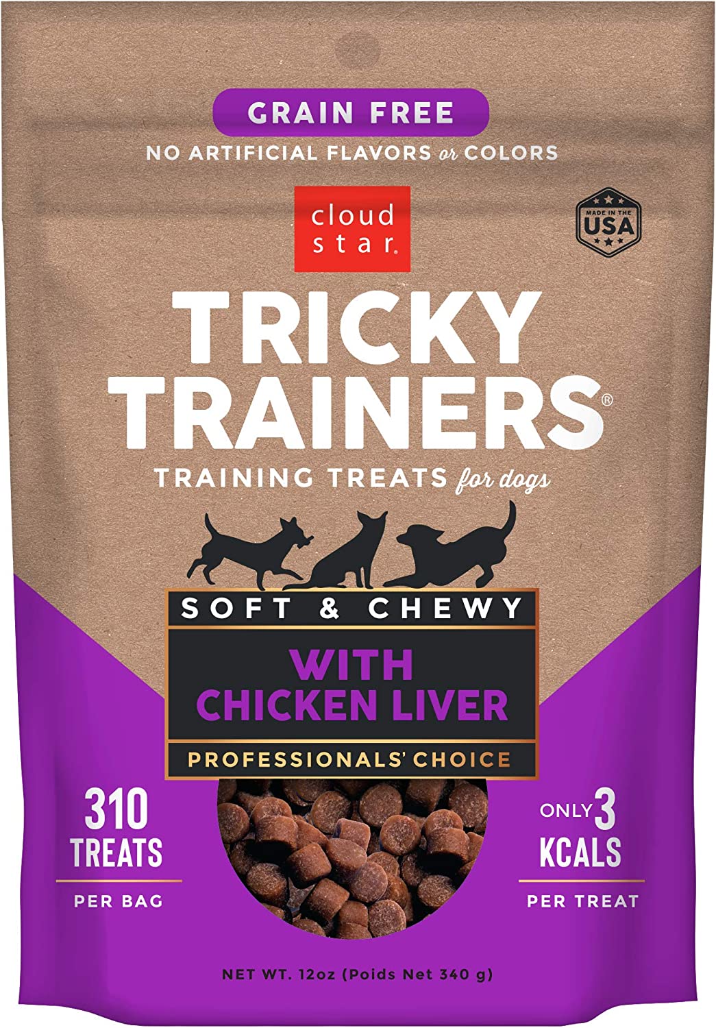 Cloud Star Tricky Trainers Chewy Liver & Grain Free, Low Calorie Dog Training Treats, Baked in the USA (12 oz)