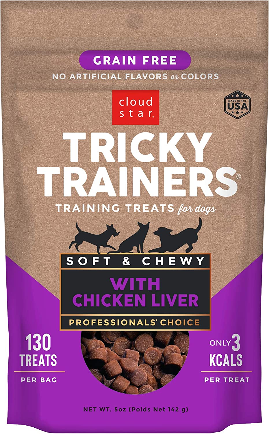 Cloud Star Tricky Trainers Chewy Liver & Grain Free, Low Calorie Dog Training Treats, Baked in the USA (5 oz)