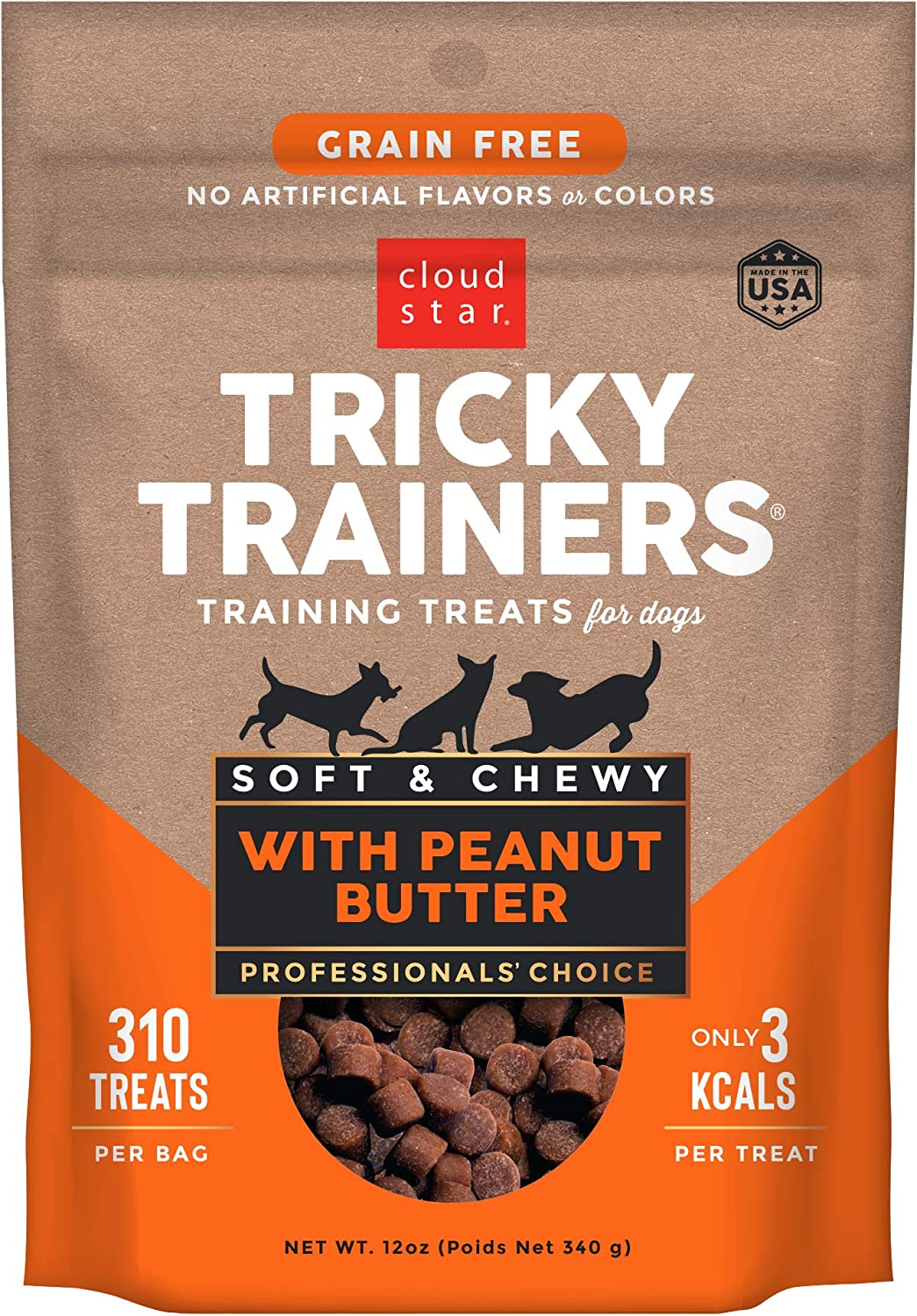 Cloud Star Tricky Trainers Chewy Peanut Butter & Grain Free, Low Calorie Dog Training Treats, Baked in the USA (12 oz)
