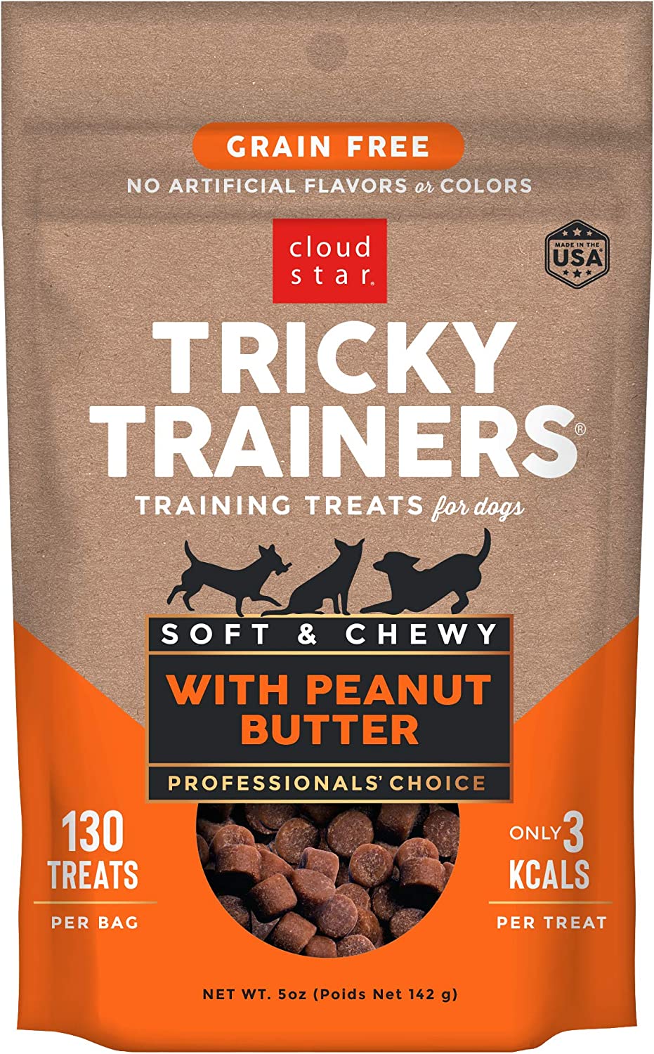 Cloud Star Tricky Trainers Chewy Peanut Butter & Grain Free, Low Calorie Dog Training Treats, Baked in the USA (5 oz)