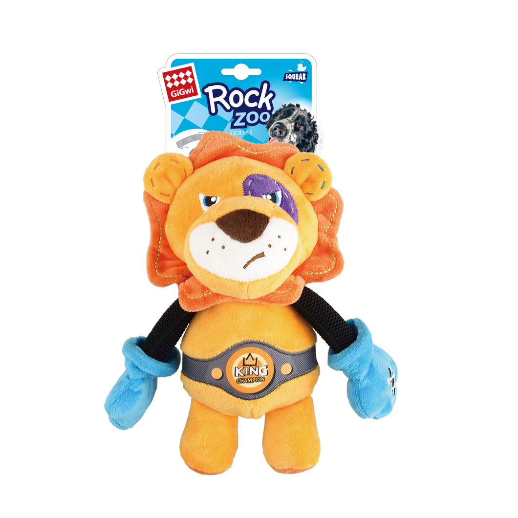 GiGwi Rock Zoo Series Lion Boxer Soft Squeaky Crinkle Dog Toy for Medium and Large Dogs