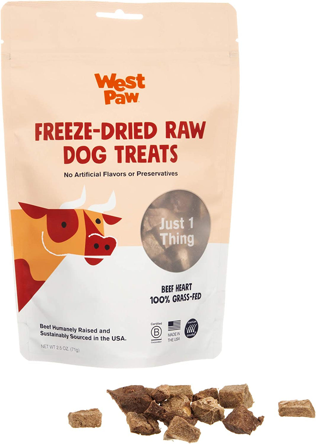 West Paw Freeze Dried Beef Heart Dog Treats - Beef Heart Single Ingredient Dog Treat