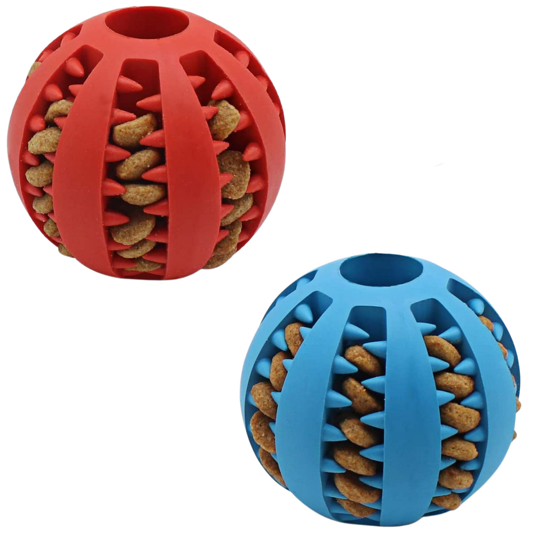 2-Pack Rubber Bite Resistant Treat Dispenser Balls for Teacup Dogs (Assorted Colors)